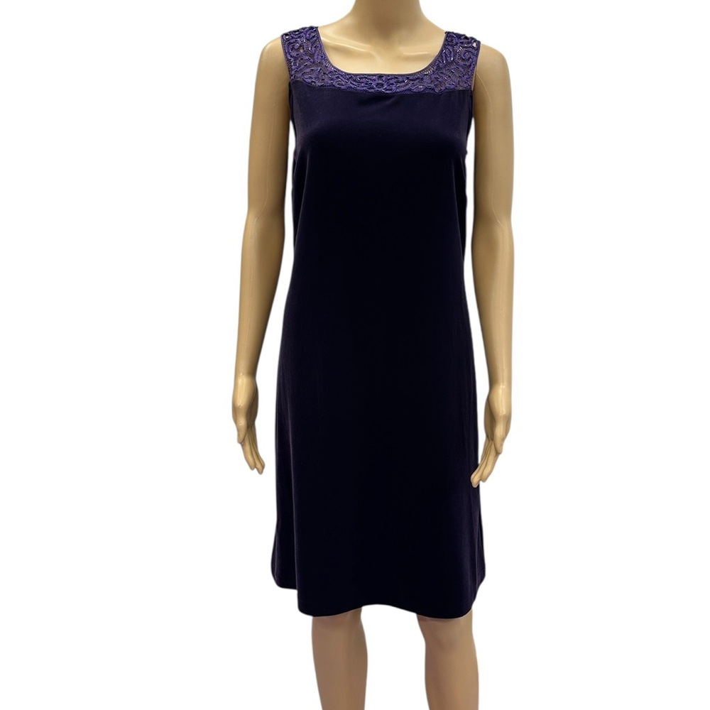 Vintage Carole Little Purple Velvet Sleeveless Beaded Floral Cut Out Dress 10